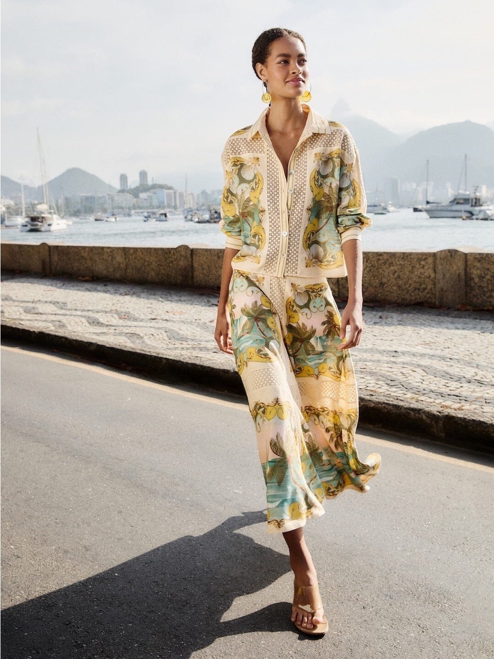 Farm Rio Sand Royal Sea Crochet Midi Skirt